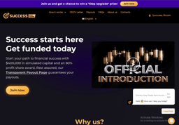 success prop trader is a great prop this for me the best choise to any trader who want to invist in him self 

she have a goood roules maybe the best in this industrie 
and she have a goood support team and a goood team for managment 

and the best payout method and the payout inn the demond really i like it 

so if any one want to invist in him self success prop trader is the best choise