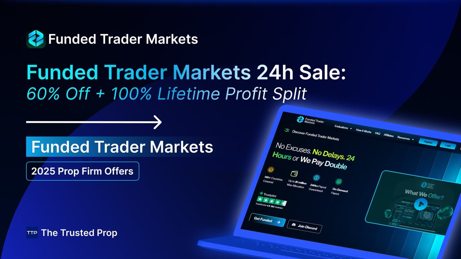 Thumbnail of Funded Trader Markets 24h Sale: 60% Off + 100% Lifetime Profit Split (Sept 2025)